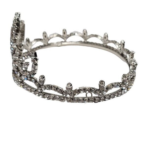 Silver Tone Clear Prong Set Rhinestone Bridal Wedding Pageant Tiara - Picture 2 of 9